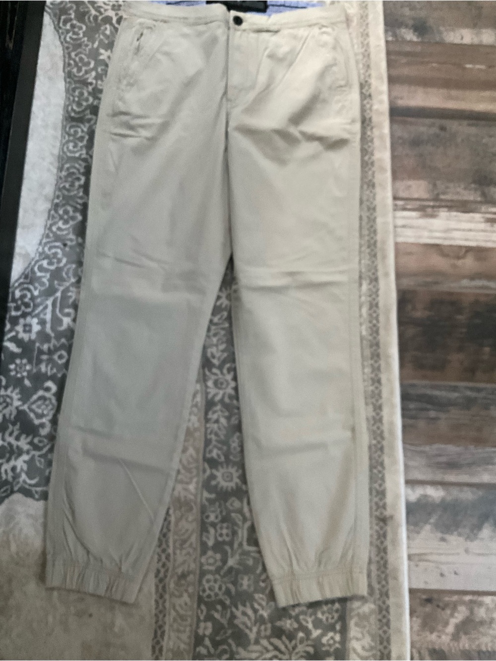 Men's Casual Elastic Cuff Joggers in Light Beige 30